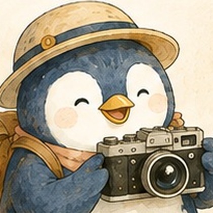 今を楽しむ冒険家タイプのペンギンのイラスト