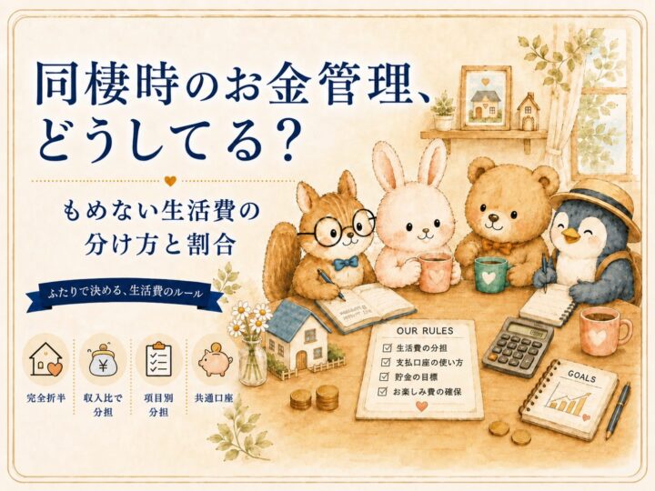 同棲時のお金管理、どうしてる？もめない生活費の分け方と割合。完全折半・収入比で分担・項目別分担・共通口座の4つの分け方