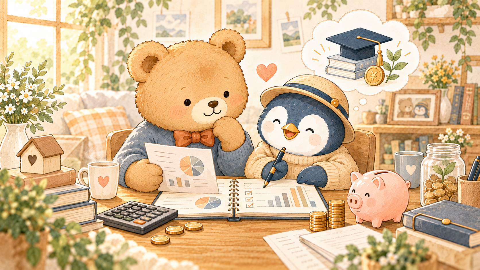 相手の奨学金の返済計画を一緒に確認するカップルのイラスト