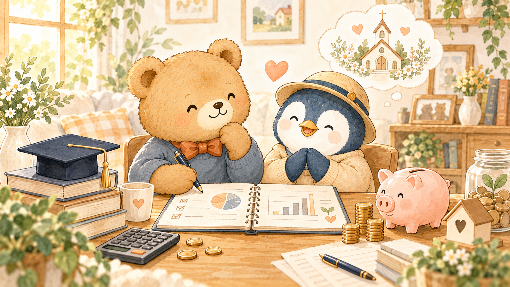 奨学金があっても結婚を前向きに考えるカップルのイラスト