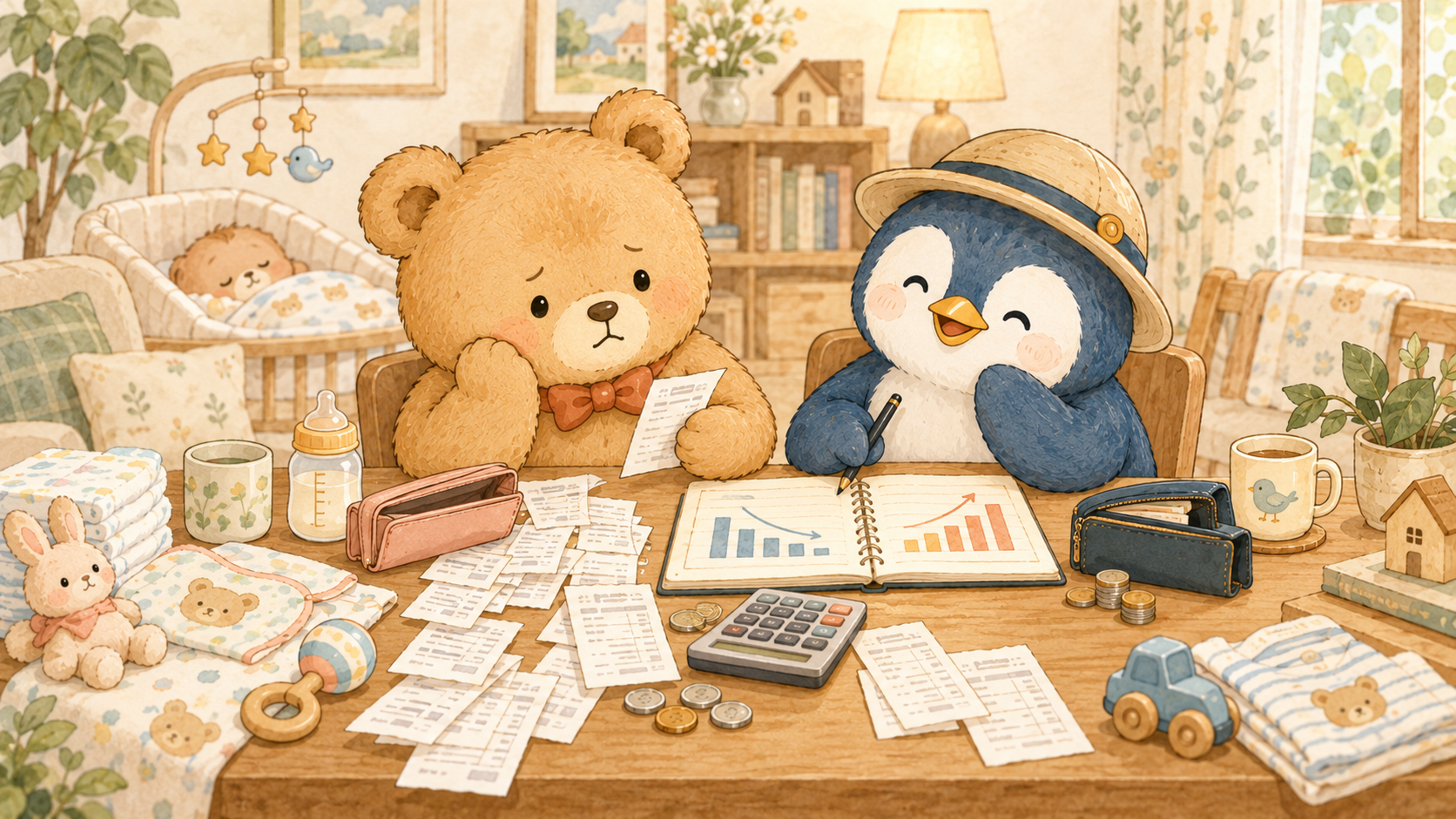 育休中、増えたレシートと減った収入を前に困っているふたり