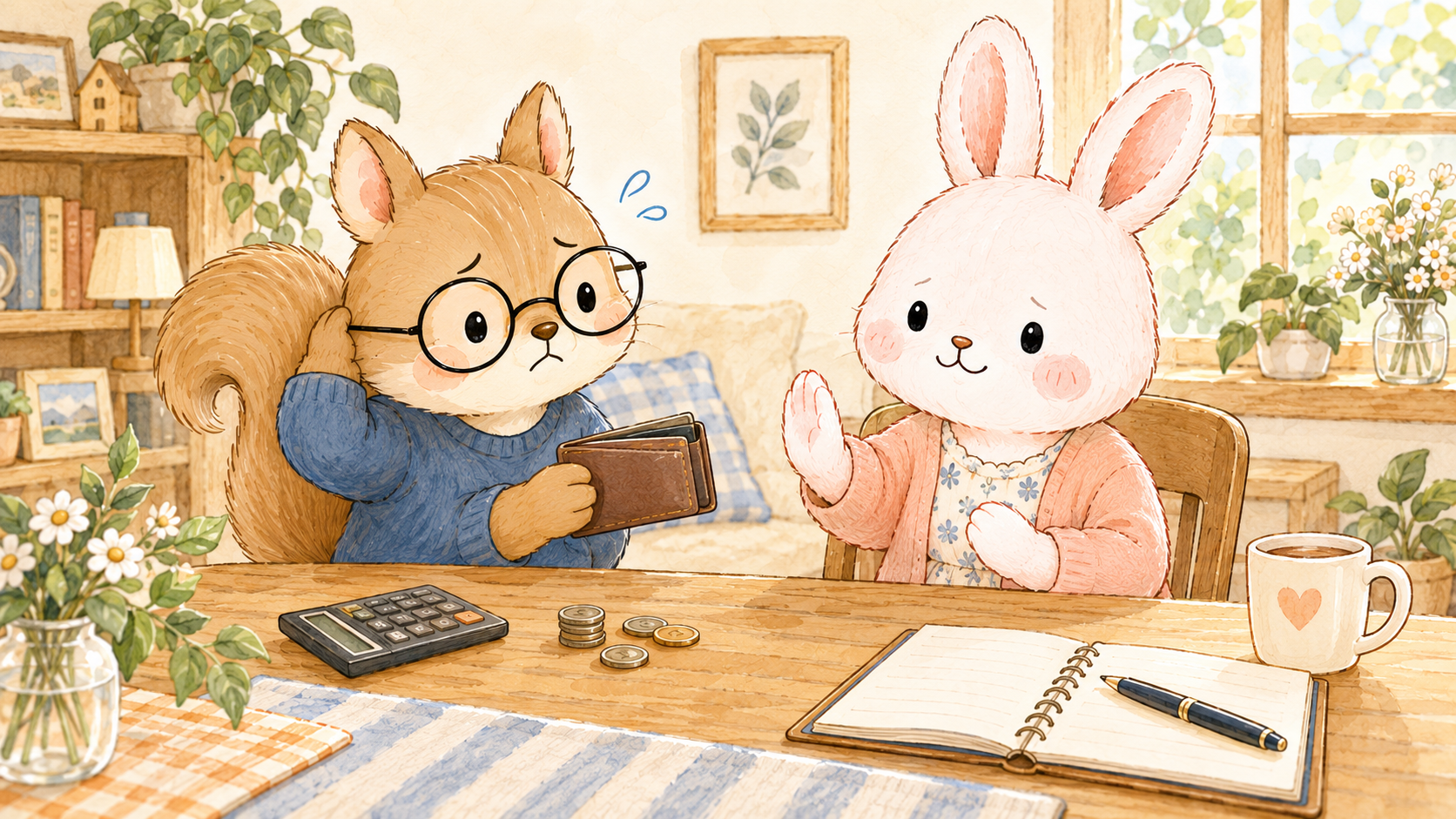 彼氏にお金を貸してと頼まれて断る彼女のイラスト