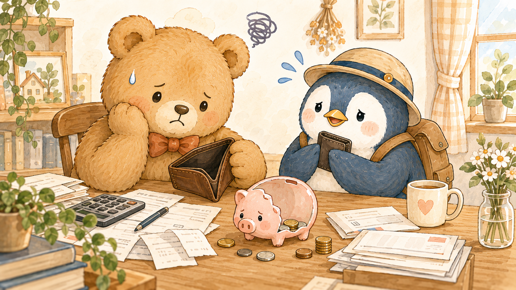 繰り返しお金を借りてくる彼氏に貸し続けて困っているカップルのイラスト
