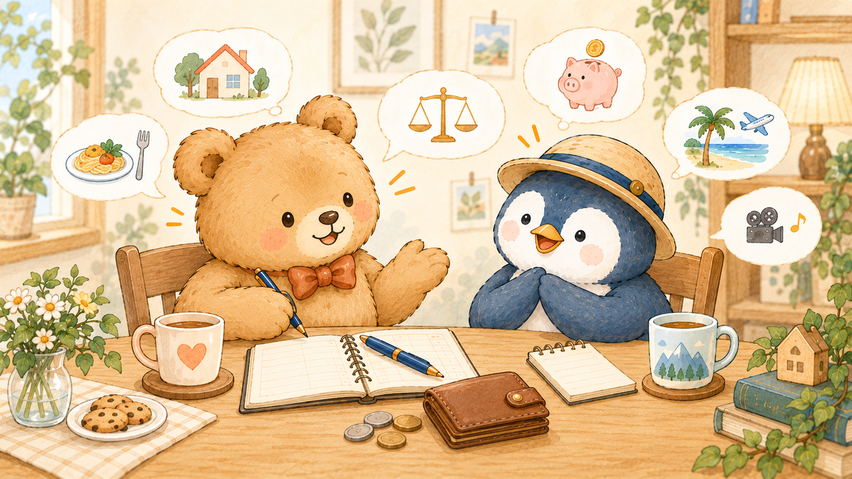 お金の使い道を思い浮かべながら、お互いの考えを話し合うふたり