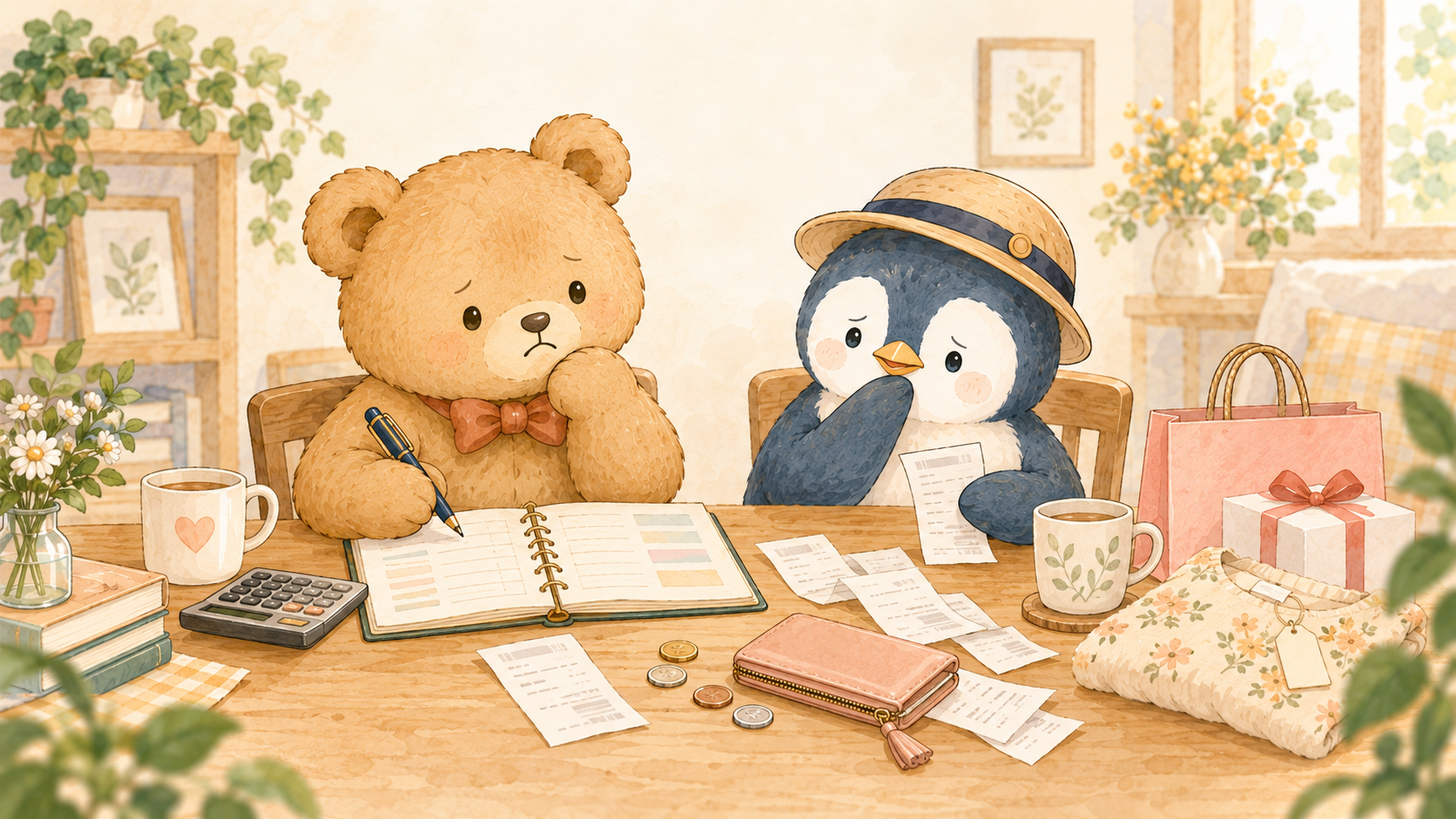 妻の浪費が離婚の理由になるのか悩む夫婦のイラスト